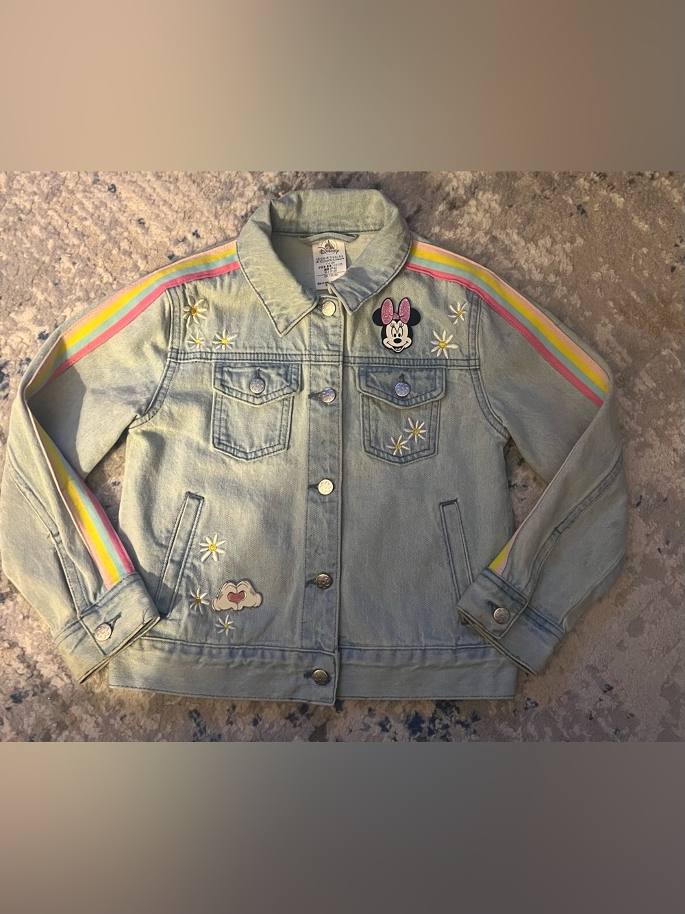 Disney Light Blue Denim Jacket with Minnie & Rainbow Stripes